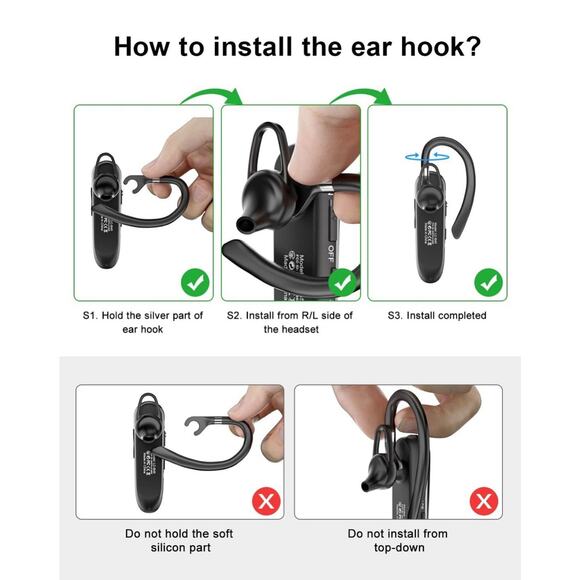 Bluetooth Earpiece V5.0 Wireless Handsfree Driving Headset w/ Microphone 24 Hrs - Picture 7 of 10